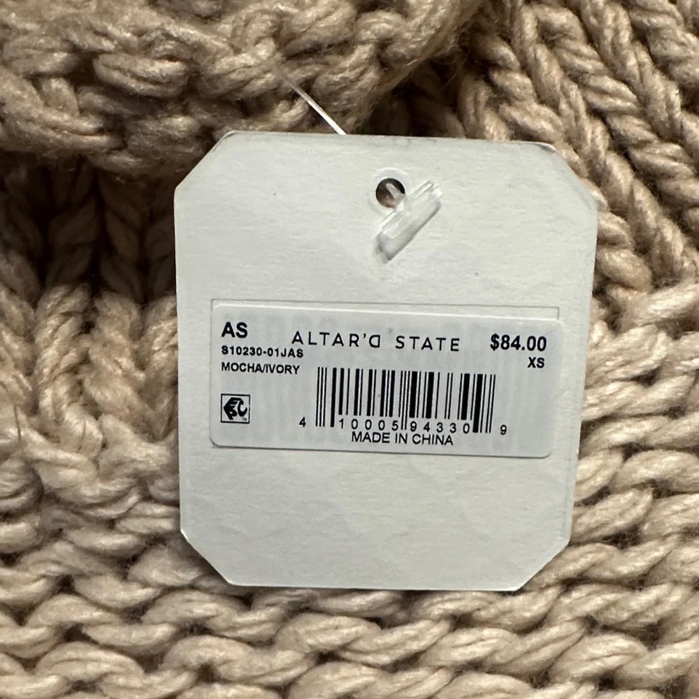 Altar'd State Two-Tone Beige & Cream Cable-Trim Turtleneck Sweater